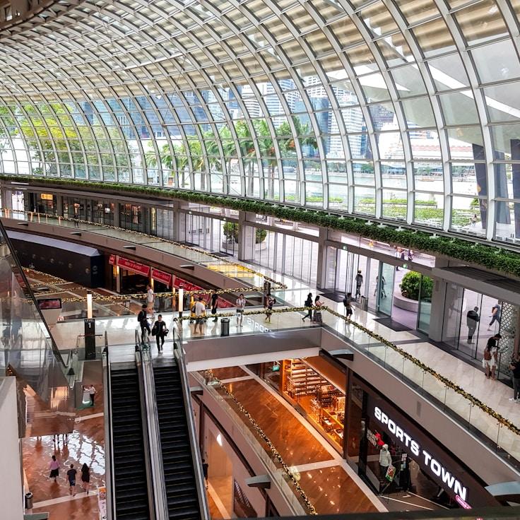 Modern shopping mall interior with family areas